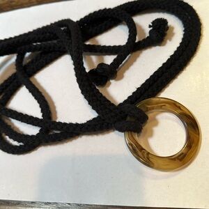 Vintage black rope belt with tortoise circle buckle